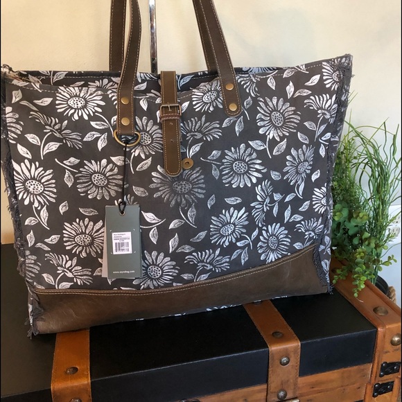 Anemone weekender Tote Bag Upcycled Canvas C-2623 - Picture 2 of 7